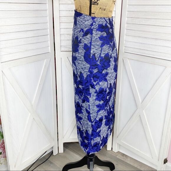 New York & Co Gabrielle Union Pencil Skirt Floral Jacquard Blue 4 Full Zip Back - Picture 4 of 14